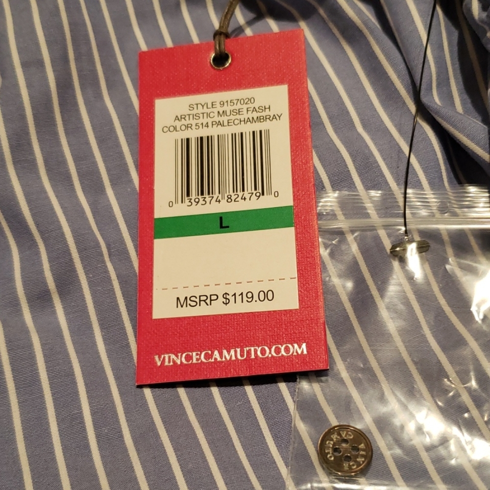 Vince Camuto NEW Button-Front Long Sleeves Blouse Top Shirt Cotton NWT Women's L - Picture 7 of 8